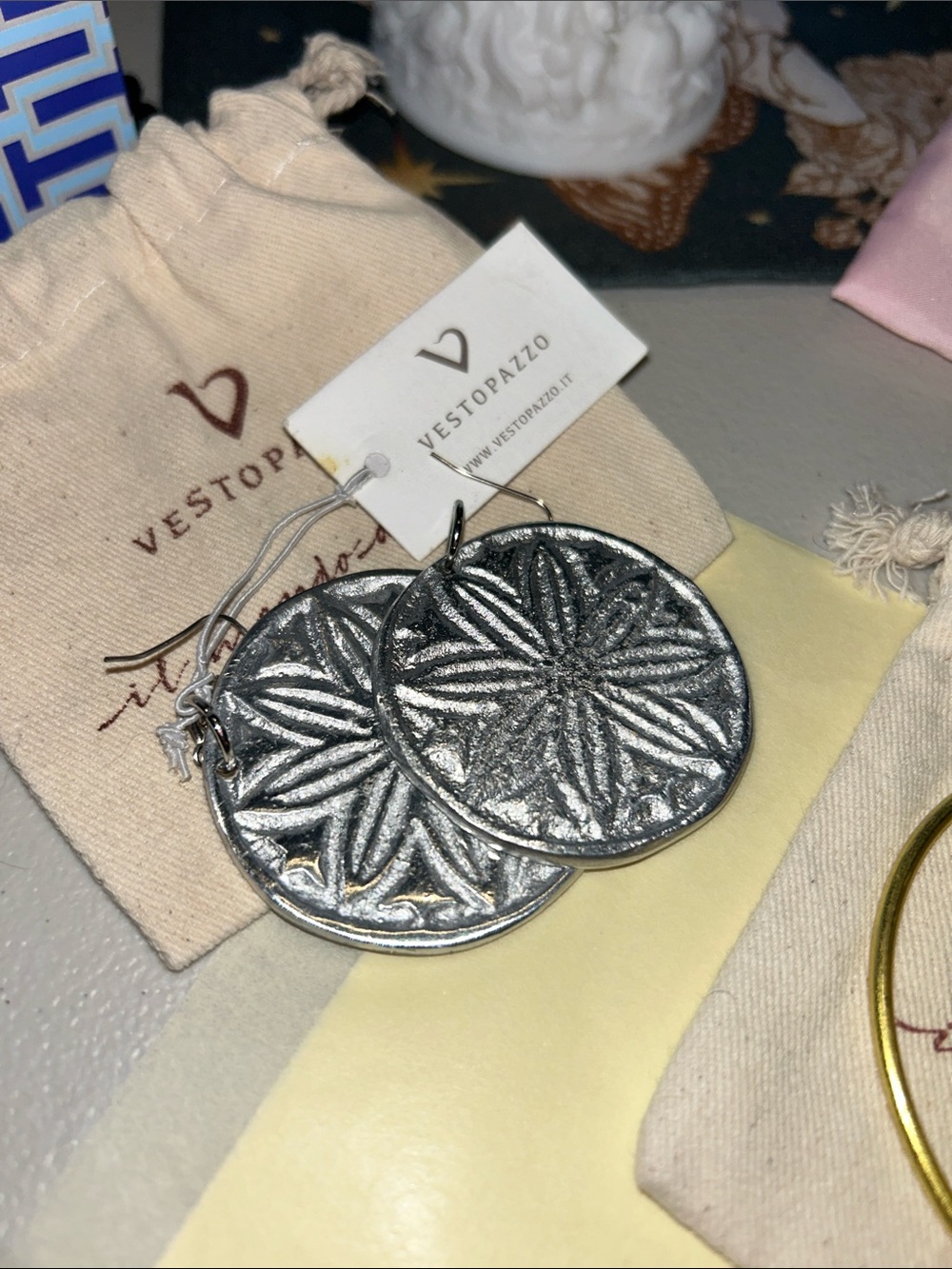 Silver Textured Disc Earrings - Women Bags Accessory
